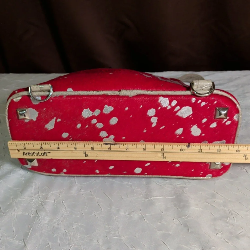 BSwanky B Swanky Handbag Backpack Red Silver Calf Hair Leather Cowhide Bohemian